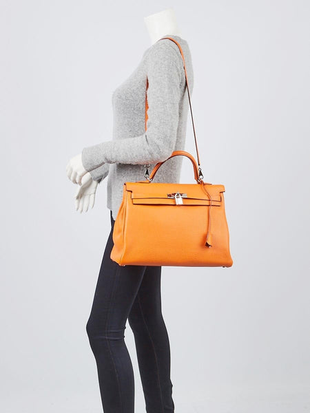 HERMES 35cm Orange Clemence Leather Kelly Retourne Shoulder Bag
