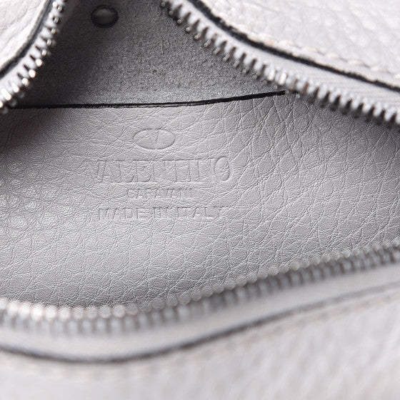 VALENTINO Gray Leather Rockstuds Camera Shoulder Bag