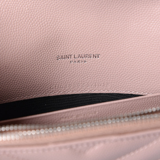 YVES SAINT LAURENT Light Pink Chevron Leather Wallet Crossbody Bag