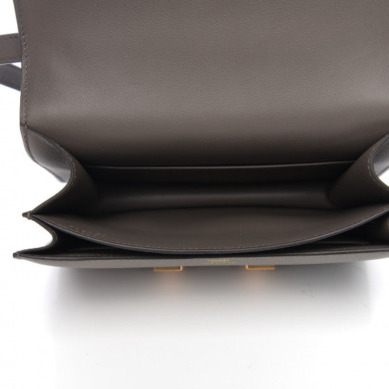 HERMES Dark Gray Leather Constance 18 Shoulder Bag