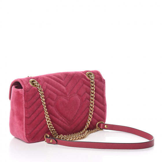 GUCCI Pink Velvet & Leather Marmont Shoulder Bag