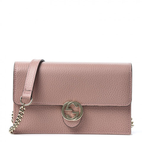 GUCCI Pink Leather Interlocking G Wallet Crossbody Bag