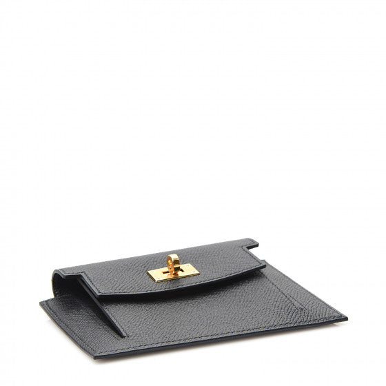 HERMES Black Leather Epsom Kelly Compact Wallet