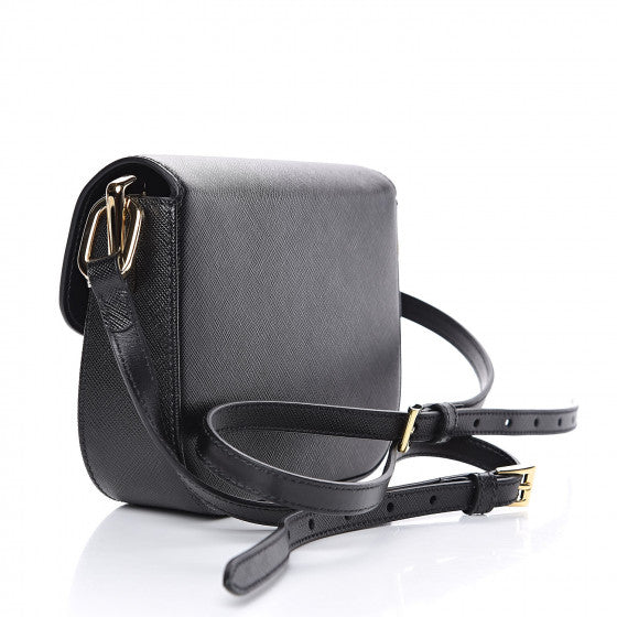 PRADA Black Saffiano Leather Saddle Shoulder Bag