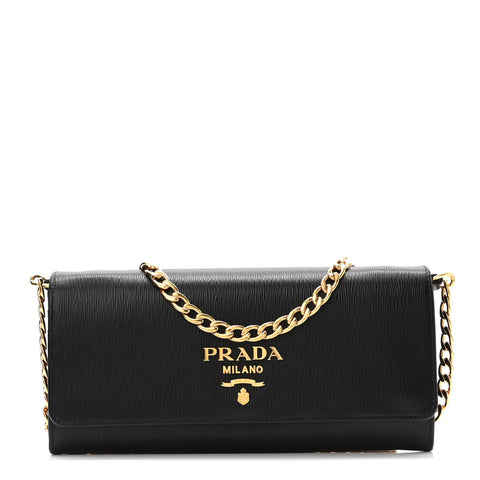 PRADA Black Leather Wallet Crossbody Bag