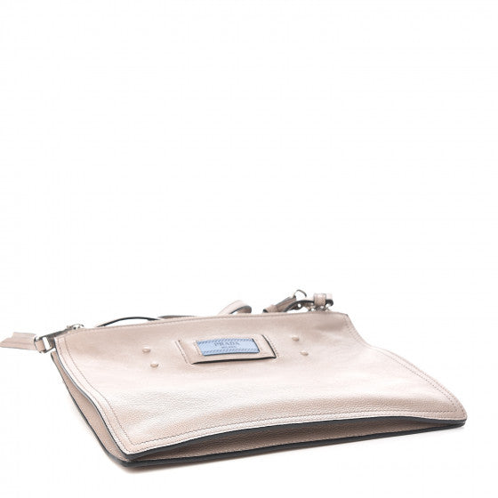 PRADA Beige Leather Double Zip Crossbody Bag