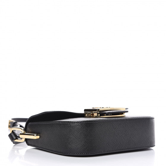 PRADA Black Saffiano Leather Saddle Shoulder Bag