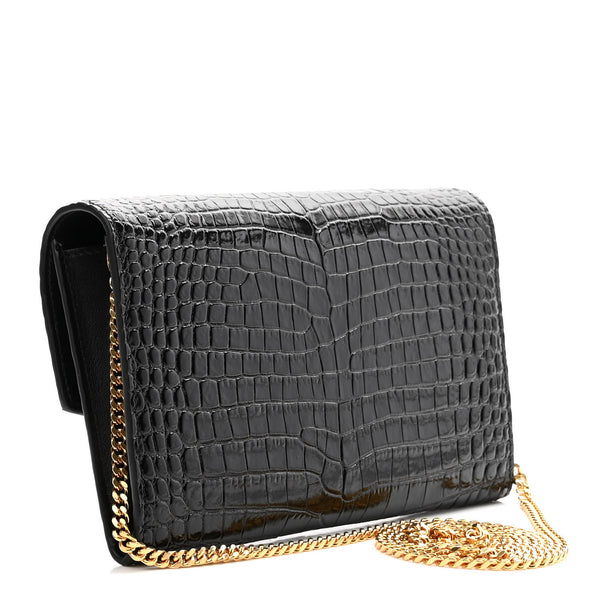 YVES SAINT LAURENT Black Leather Wallet Crossbody Bag