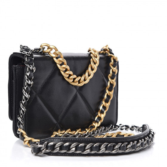 CHANEL Black Quilted 19 Wallet On A Chain Shoulder Bag