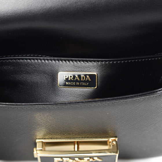 PRADA Black Saffiano Leather Saddle Shoulder Bag