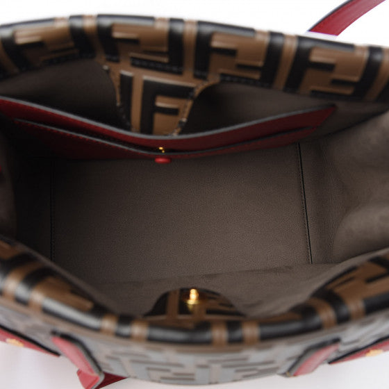 FENDI Red Leather & Zucca Tote Bag