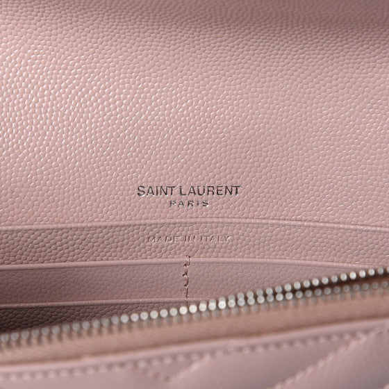 YVES SAINT LAURENT Light Pink Chevron Leather Wallet Crossbody Bag