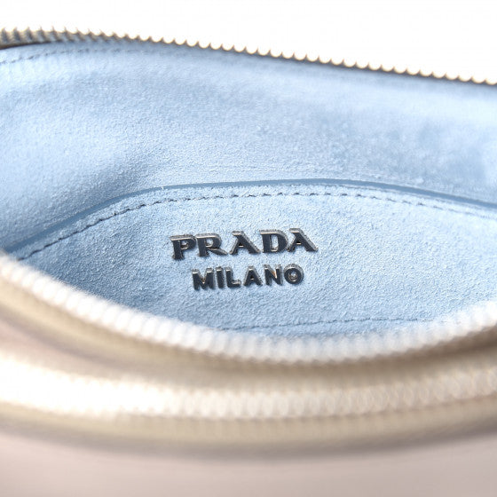 PRADA Beige Leather Double Zip Crossbody Bag