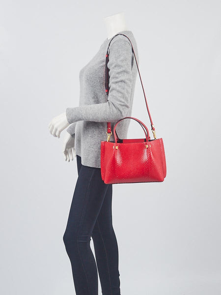 VALENTINO Red Python Leather Tote Bag