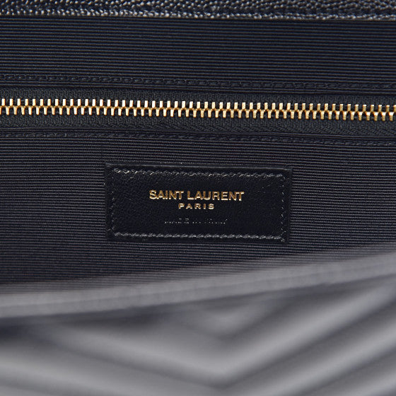 YVES SAINT LAURENT Black Chevron Leather Satchel Shoulder Bag