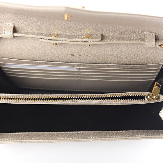YVES SAINT LAURENT Beige Chevron Leather Wallet Crossbody Bag