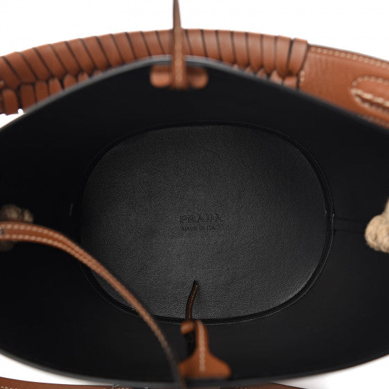 PRADA Brown Leather Bucket Tote Bag
