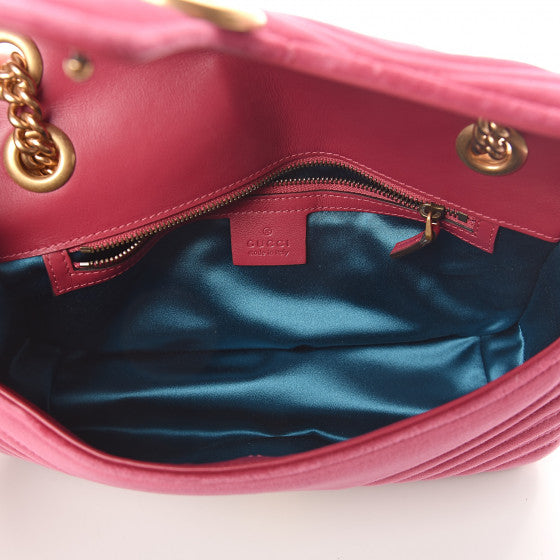 GUCCI Pink Velvet & Leather Marmont Shoulder Bag