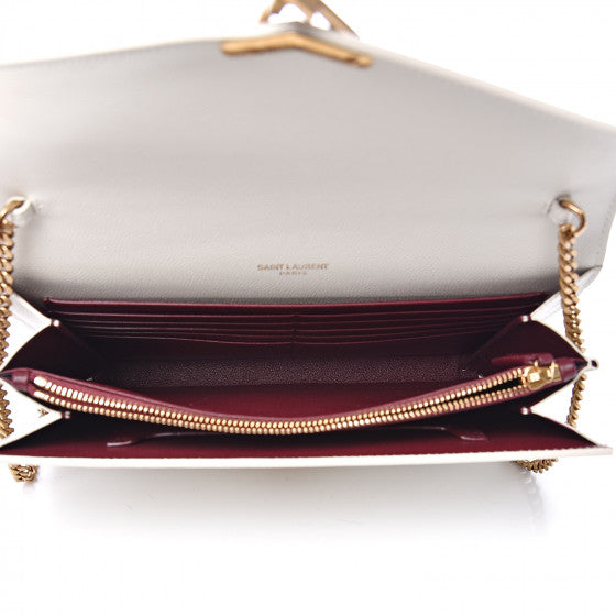 YVES SAINT LAURENT White Leather Chain Wallet Crossbody Bag