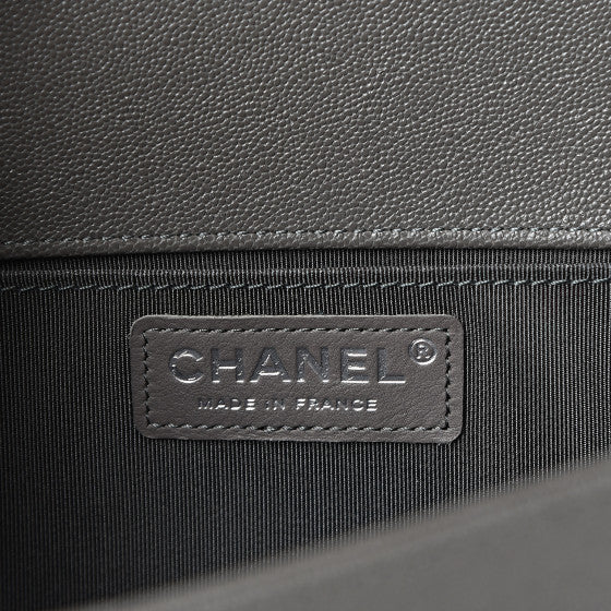 CHANEL Gray Caviar Quilted Leather Boy Flap Shoulder Bag
