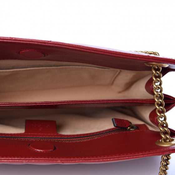 GUCCI Cherry Red Chevron Leather Marmont Shoulder Bag