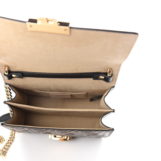 FENDI Black & Brown Embossed Zucca Small Kan U Shoulder Bag