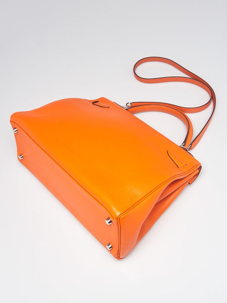 HERMES 32cm Orange Swift Leather Kelly Retourne Shoulder Bag