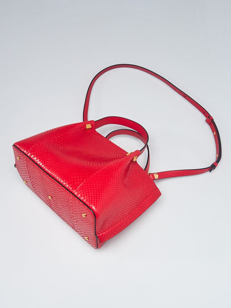 VALENTINO Red Python Leather Tote Bag