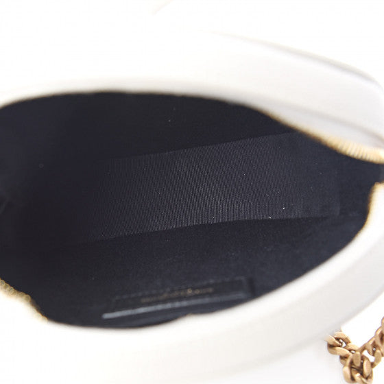 YVES SAINT LAURENT White Chevron Leather Round Crossbody Bag
