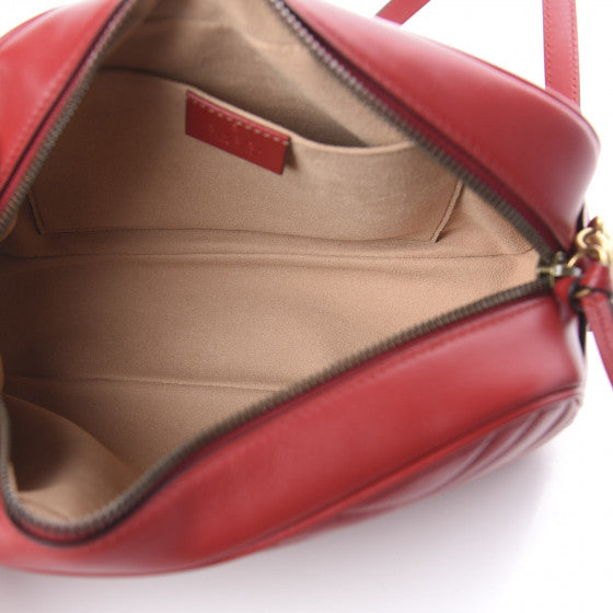 GUCCI Red Chevron Leather Small Marmont Shoulder Bag