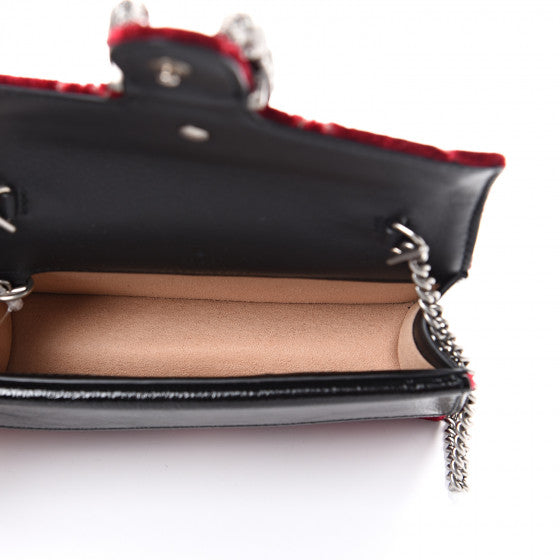 GUCCI Red Velvet Monogram Super Mini Dionysus Shoulder Bag
