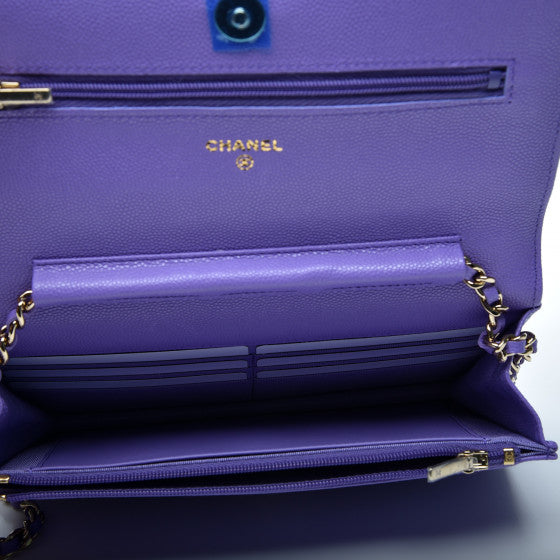 CHANEL Purple Caviar Quilted Leather Wallet On A Chain Shoulder Bag
