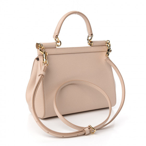 DOLCE & GABBANA Beige Leather Small Miss Sicily Satchel Handbag