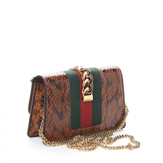 GUCCI Multicolor Snakeskin Floral Embroidered Sylvie Shoulder Bag