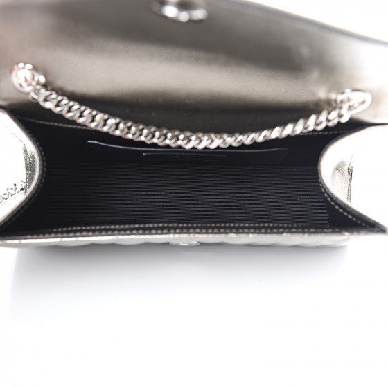 YVES SAINT LAURENT Silver Chevron Leather Shoulder Bag