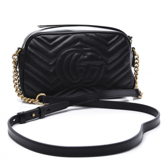 GUCCI Black Chevron Leather Small Marmont Shoulder Bag