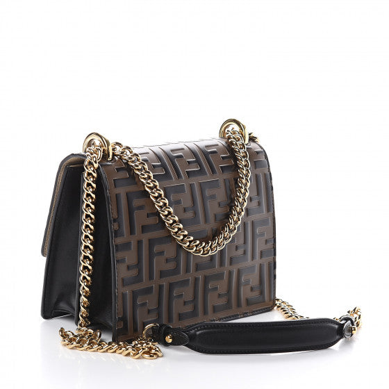 FENDI Black & Brown Embossed Zucca Small Kan U Shoulder Bag
