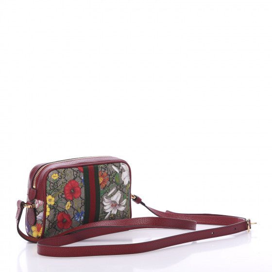 GUCCI Supreme Flora & Red Leather Ophidia Shoulder Bag