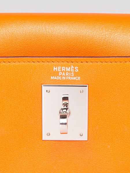 HERMES 32cm Orange Swift Leather Kelly Retourne Shoulder Bag