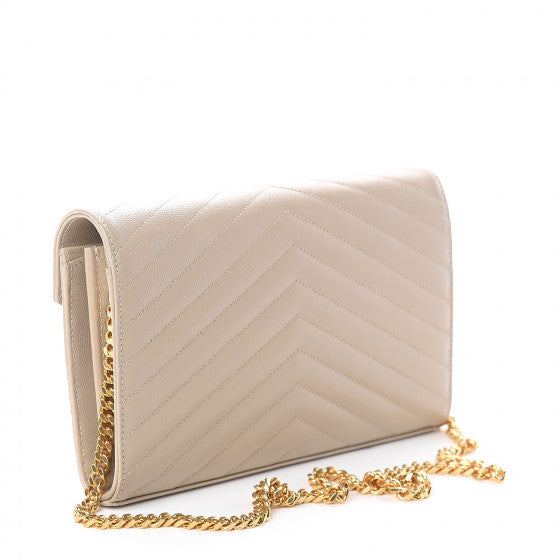 YVES SAINT LAURENT Beige Chevron Leather Wallet Crossbody Bag