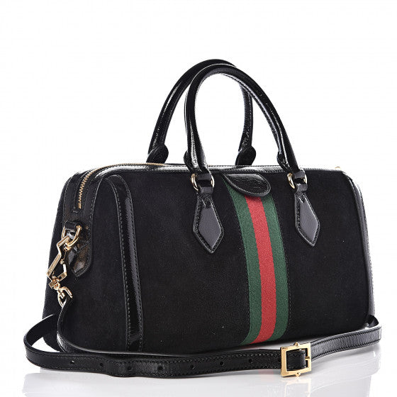 GUCCI Black Suede & Leather Ophidia Top Handle Handbag