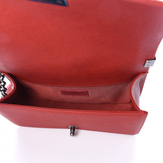 CHANEL Red Caviar Quilted Boy Flap Shoulder Bag
