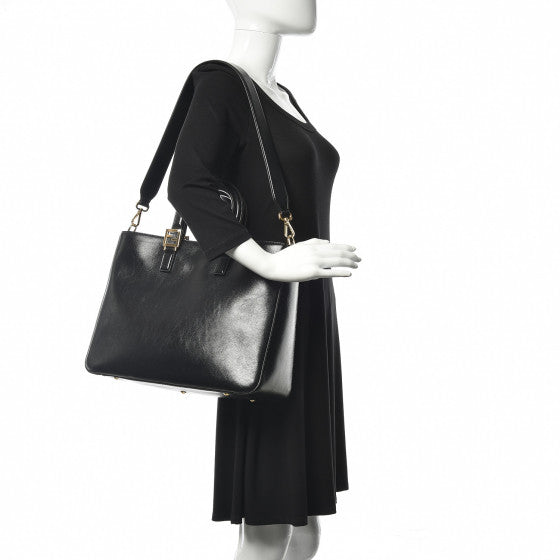 FENDI Black Leather FF Tote Bag