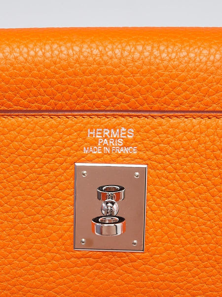 HERMES 35cm Orange Clemence Leather Kelly Retourne Shoulder Bag