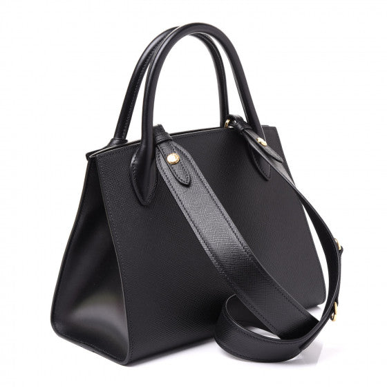 PRADA Black Saffiano Leather Top Handle Shoulder Bag