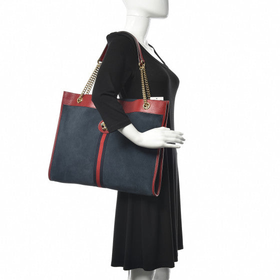 GUCCI Blue Suede Rajah Tote Bag