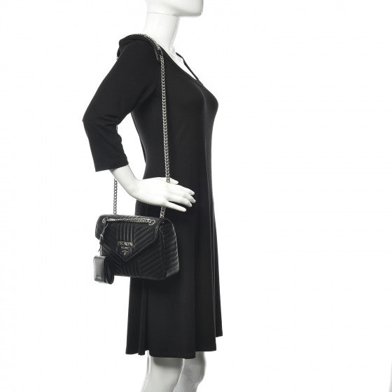 PRADA Black Quilted Leather Diagramme Shoulder Bag