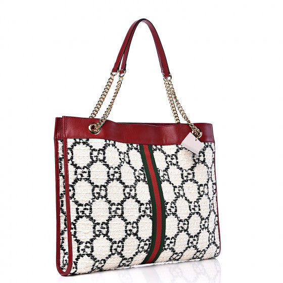 GUCCI White Monogram Tweed Rajah Tote Bag