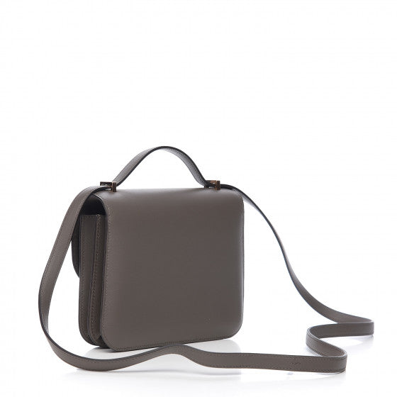 HERMES Dark Gray Leather Constance 18 Shoulder Bag