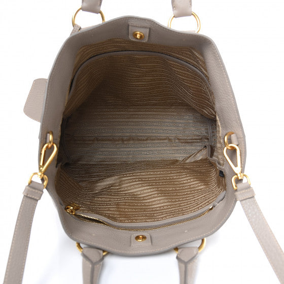 PRADA Gray Leather Vitello Daino Tote Bag